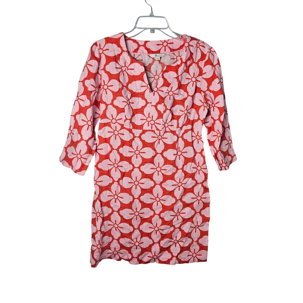Boden Empire Casual Tunic Floral Print Linen Dress Pink & Red Womens 10R